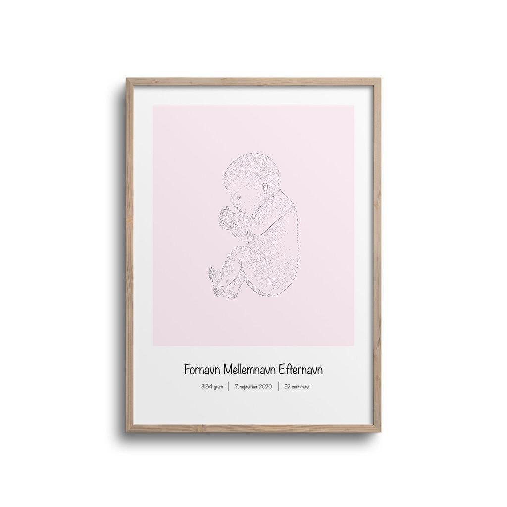 Fødselsplakat dot pink - fosterstilling