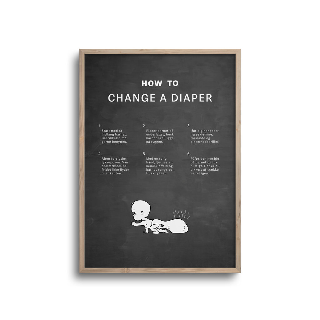 How to change a diaper plakat - Mørk baggrund