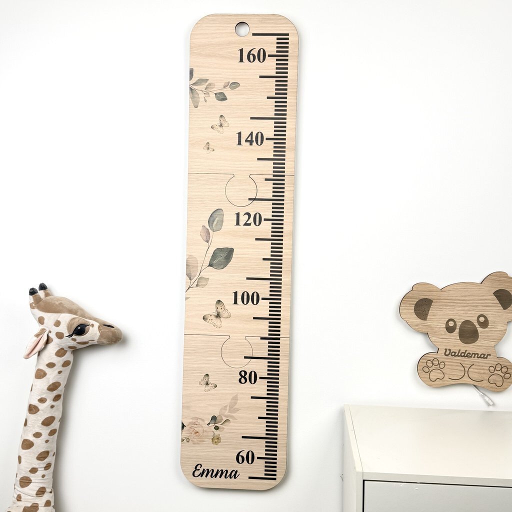 Højdemåler i træ - sommerfugle og blomster