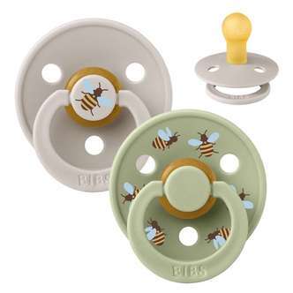 BIBS Rund Colour Sut - 2-Pak - Str. 1 - Naturgummi - Studio - Bumblebee - Mushroom Mix
