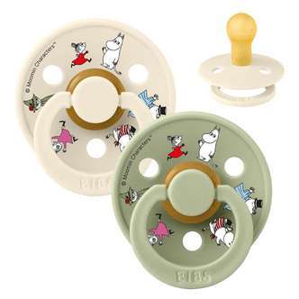 BIBS Rund Colour Sut - 2-Pak - Str. 1 - Naturgummi - Moomin - Friends - Ivory Mix