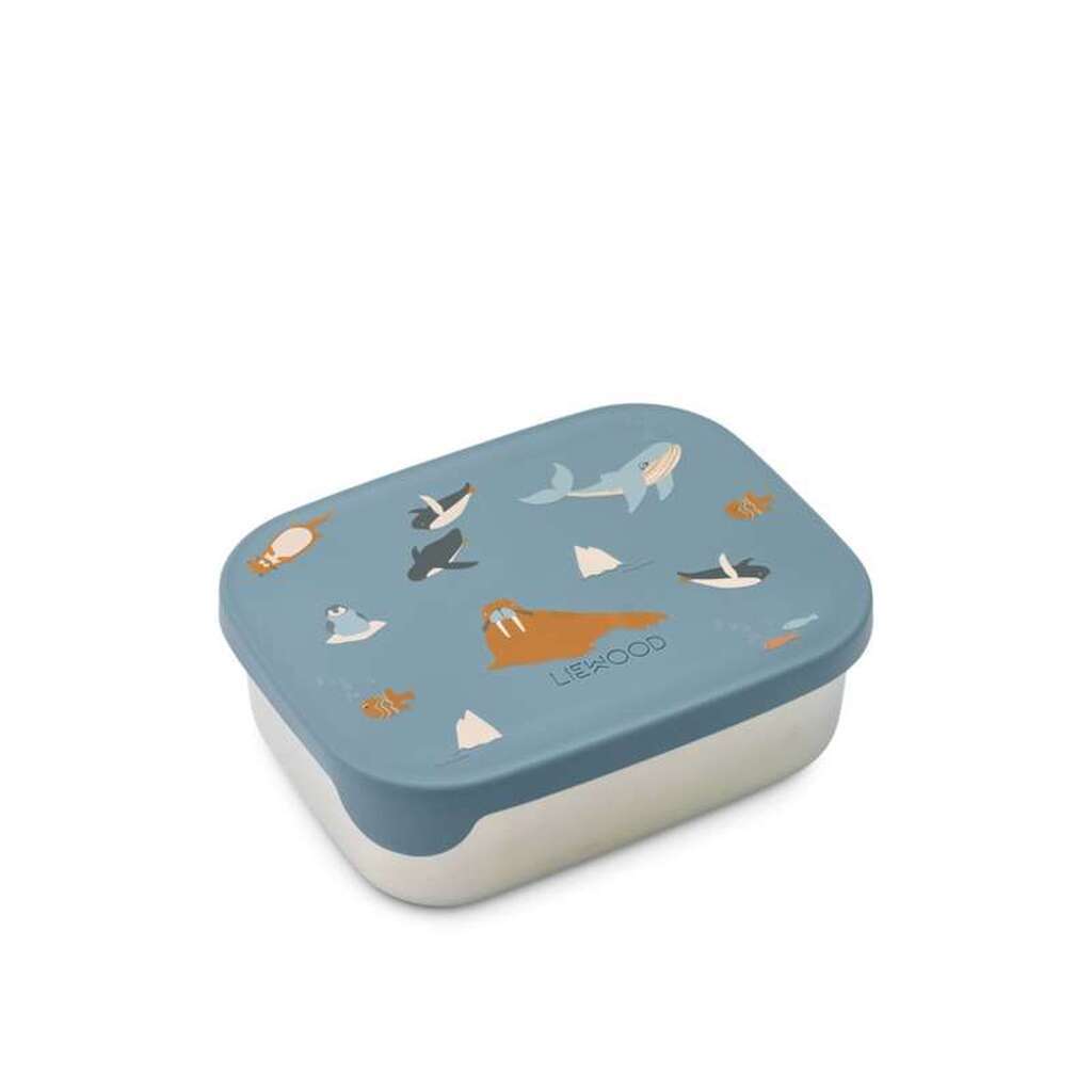 Liewood Arthur Ruminddelt Madkasse - 900 ml. - Stål/Silikone - Arctic Sea/Ocean View