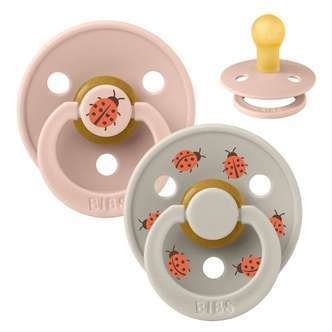 BIBS Rund Colour Sut - 2-Pak - Str. 1 - Naturgummi - Studio - Ladybug - Blush Mix