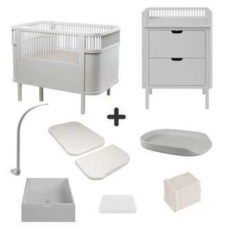 Sebra Sengen og Puslebordet m. Tilbehør - Stone Grey - Deluxe Bundle 1