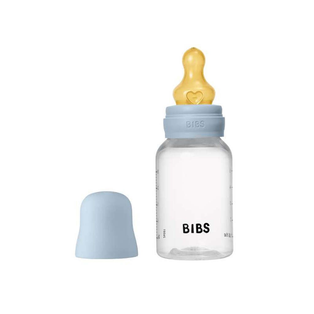 BIBS Bottle - Sutteflaskesæt - Plastik - Latex/Slow Flow/Rund - 150 ml. - Baby Blue