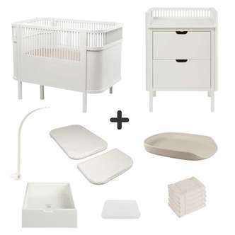 Sebra Sengen og Puslebordet m. Tilbehør - Classic White - Deluxe Bundle 2
