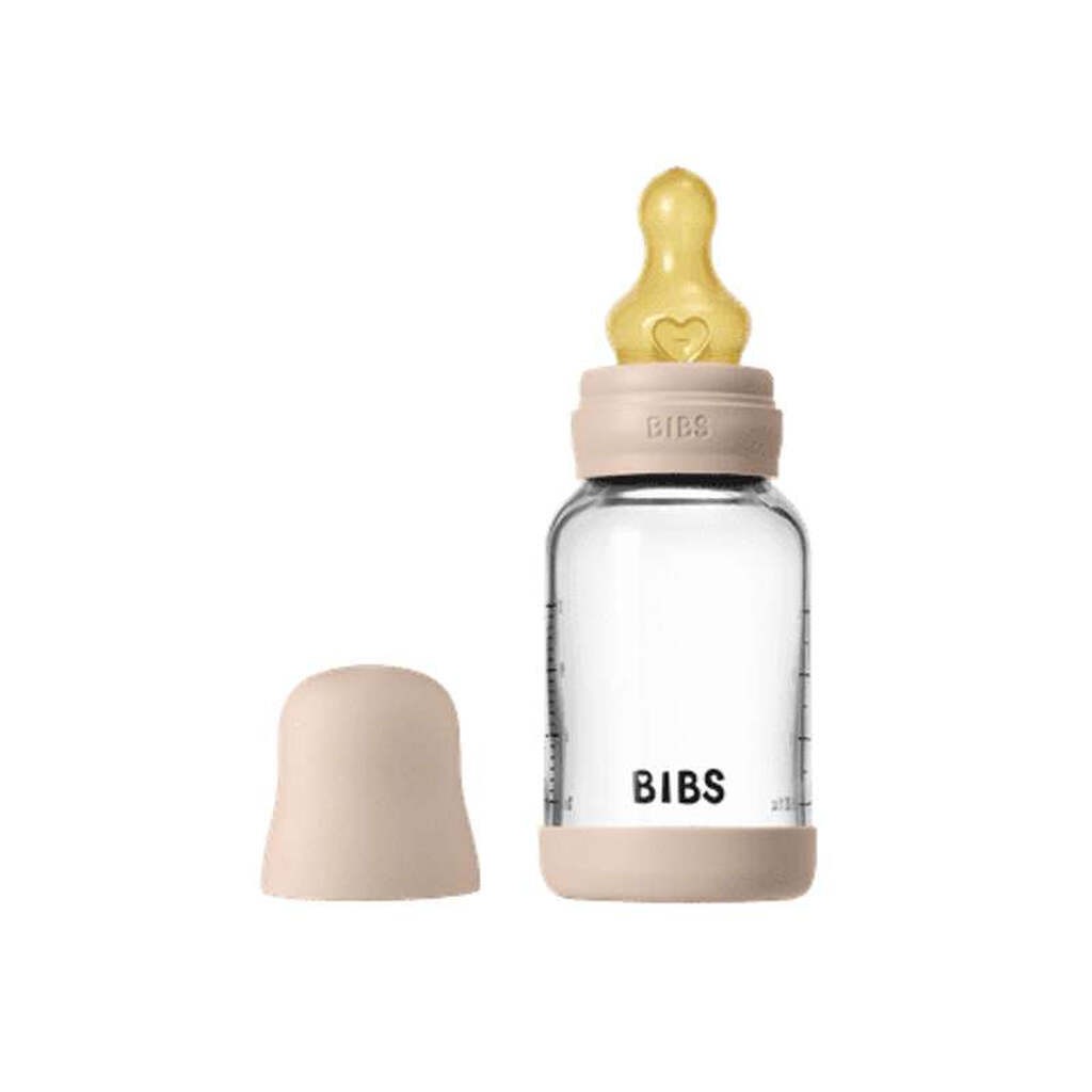 BIBS Bottle - Sutteflaskesæt - Glas - Naturgummi/Slow Flow/Rund - 120ml - Blush