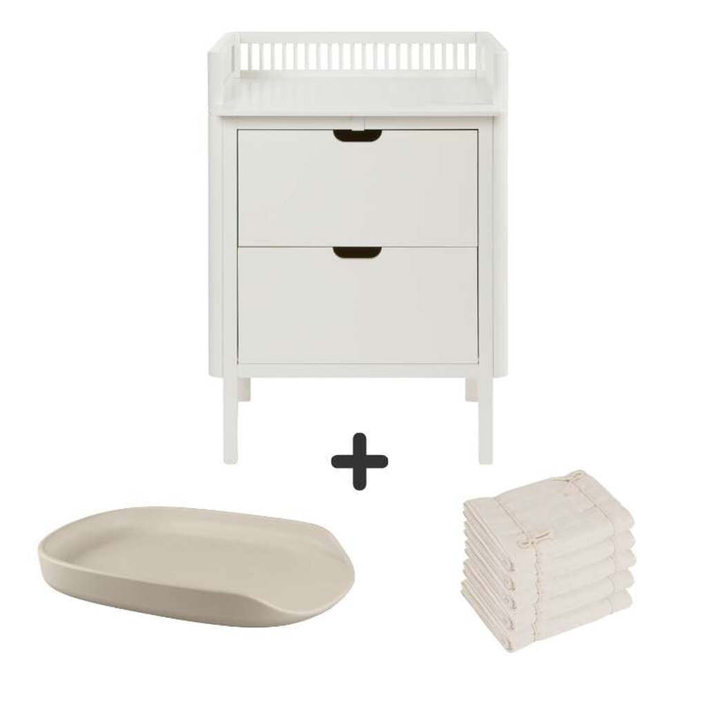 Sebra Puslebordet m. Skuffer - Classic White - Bundle 2