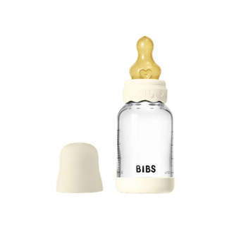 BIBS Bottle - Sutteflaskesæt - Glas - Boheme - Naturgummi/Slow Flow/Rund - 120ml - Ivory