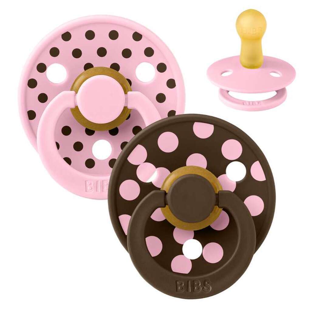BIBS Rund Colour Sut - 2-Pak - Str. 2 - Naturgummi - Polka Studio - Baby Pink/Mocha