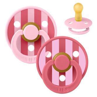 BIBS Rund Colour Sut - 2-Pak - Str. 2 - Naturgummi - Block Studio - Baby Pink/Coral Mix