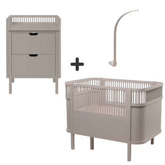 Sebra Sengen og Puslebordet m. Uroholder - Jetty Beige - Bundle 1