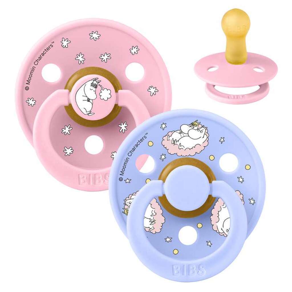 BIBS Rund Colour Sut - 2-Pak - Str. 2 - Naturgummi - Moomin - Dreaming - Baby Pink Mix