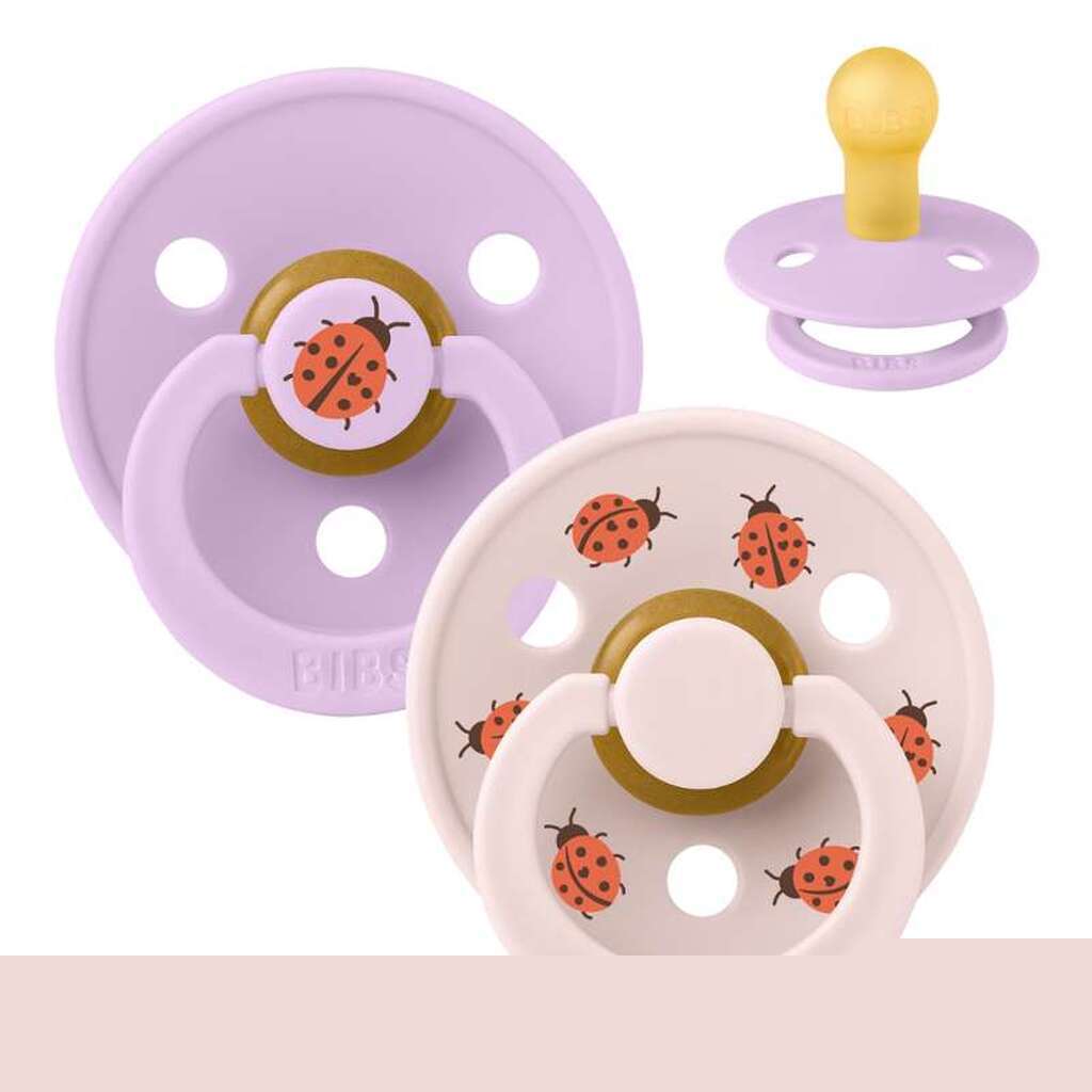 BIBS Rund Colour Sut - 2-Pak - Str. 1 - Naturgummi - Ladybug Studio - Violet Sky Mix
