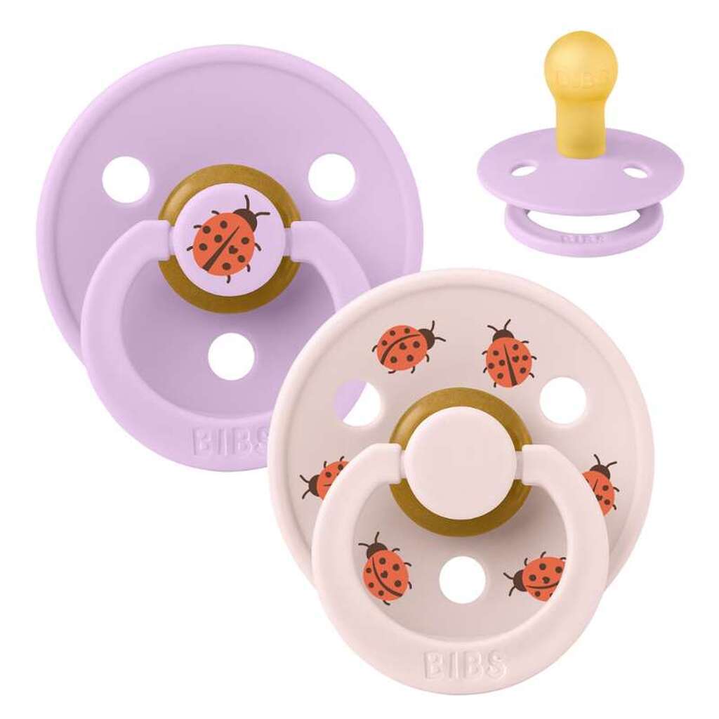 BIBS Rund Colour Sut - 2-Pak - Str. 1 - Naturgummi - Studio - Ladybug - Violet Sky Mix