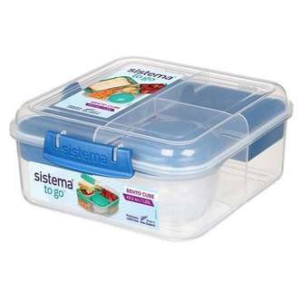 Sistema Bento Madkasse - Ruminddelt med Bæger - 1,25L - Klar/Ocean Blue
