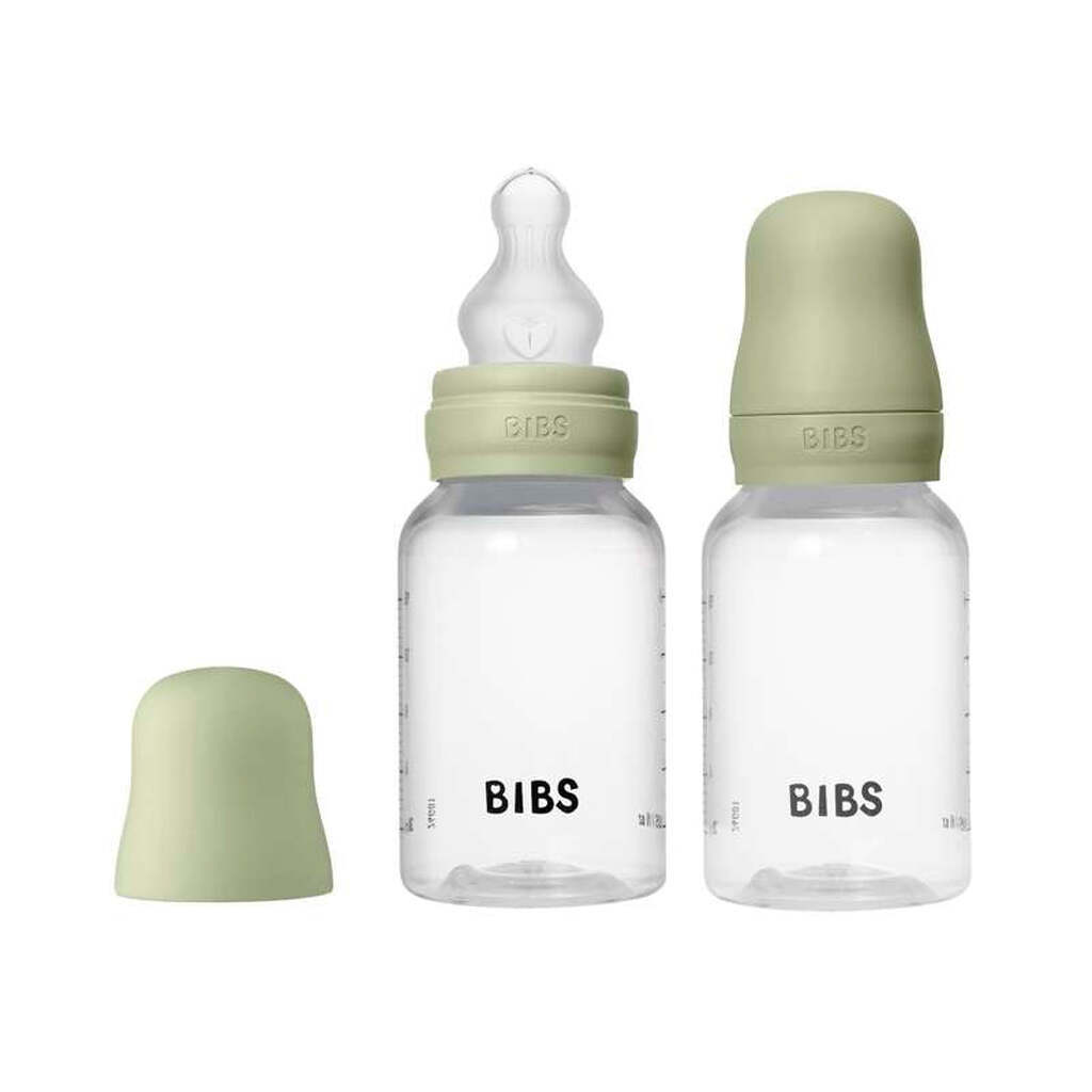 BIBS Bottle - Sutteflaskesæt - Plastik - 2-pak - Silikone/Slow Flow/Rund - 150ml - Sage