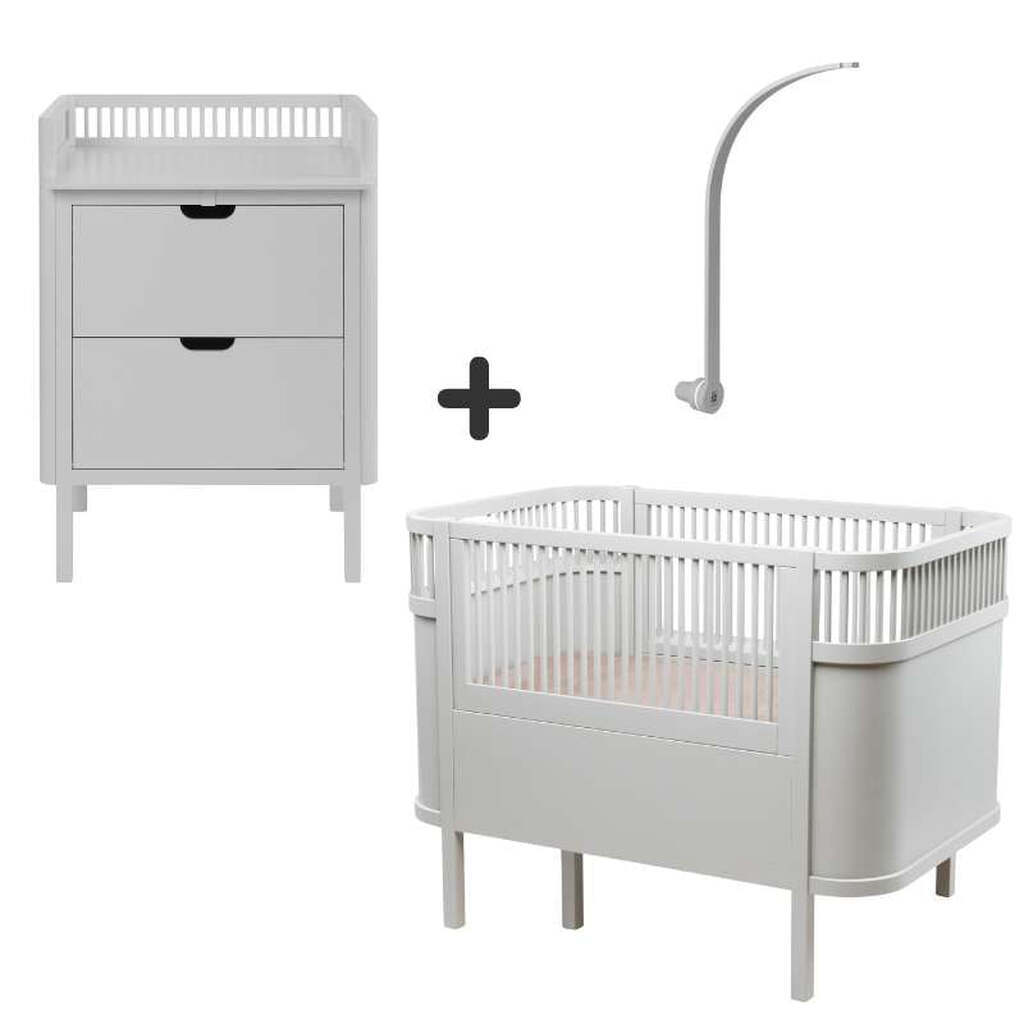Sebra Sengen og Puslebordet m. Uroholder - Stone Grey - Bundle 1
