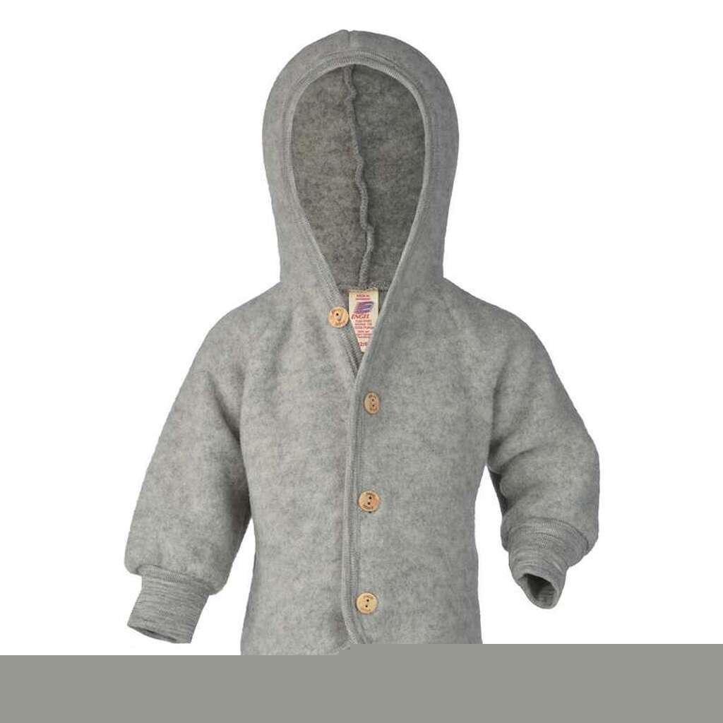 Engel Natur Baby Jakke - Uldfleece m. Hætte - Grey Melange