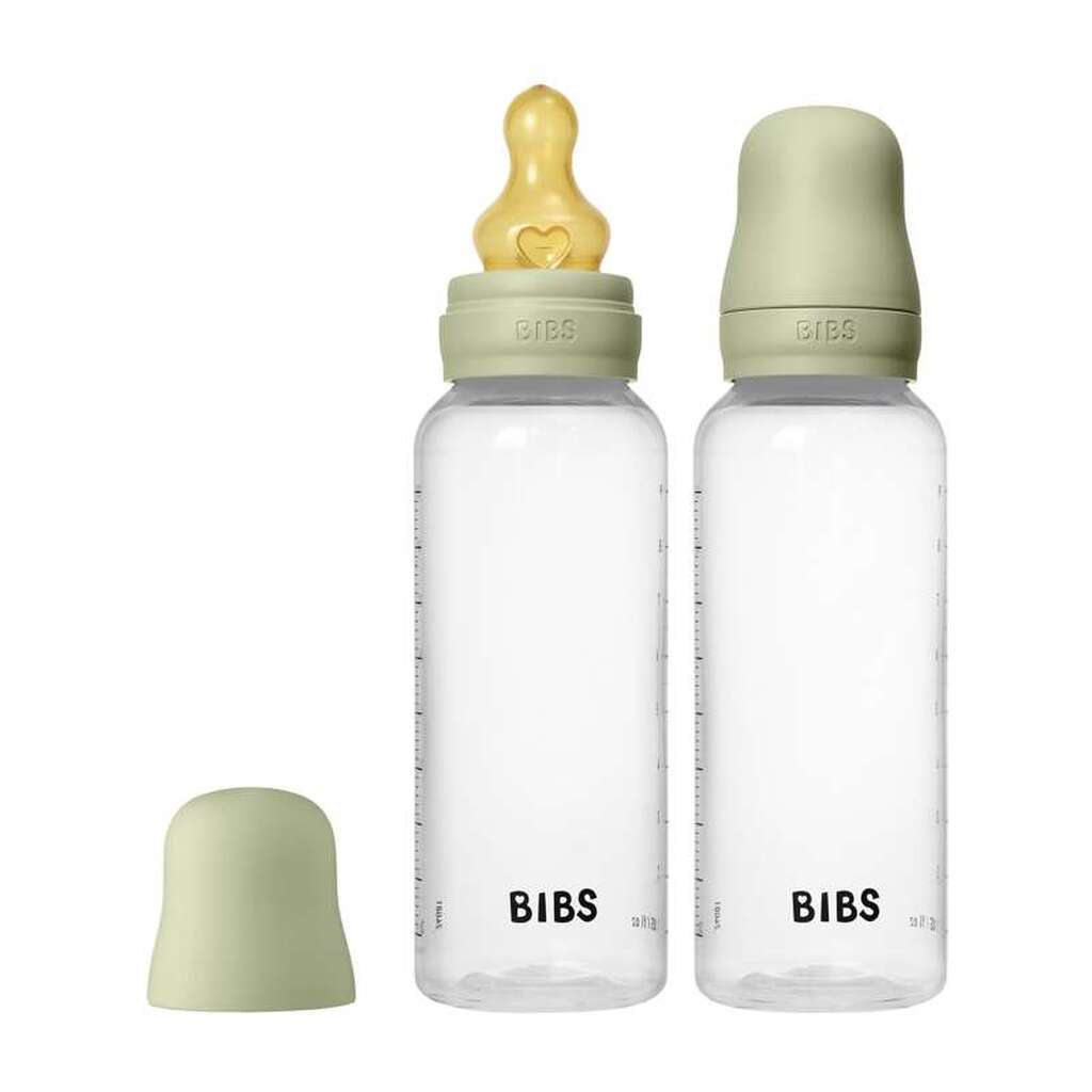 BIBS Bottle - Sutteflaskesæt - Plastik - 2-pak - Naturgummi/Medium Flow/Rund - 270ml - Sage