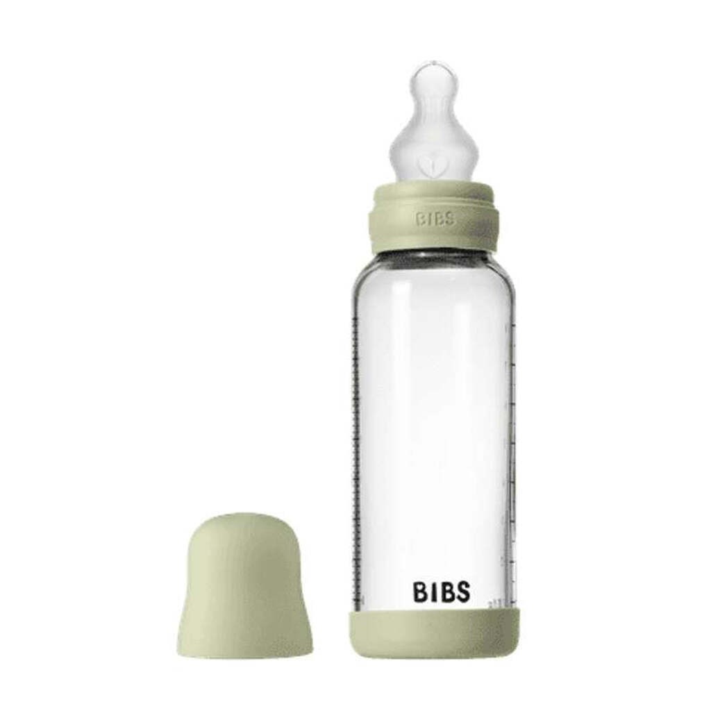 BIBS Bottle - Sutteflaskesæt - Glas - Silikone/Medium Flow/Rund - 240ml - Sage