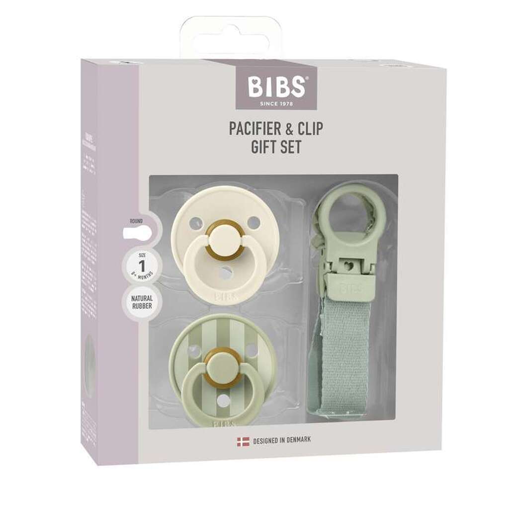 BIBS Rund Colour Sut - 2-Pak - Str. 1 - Naturgummi - m. Suttesnor - Sage