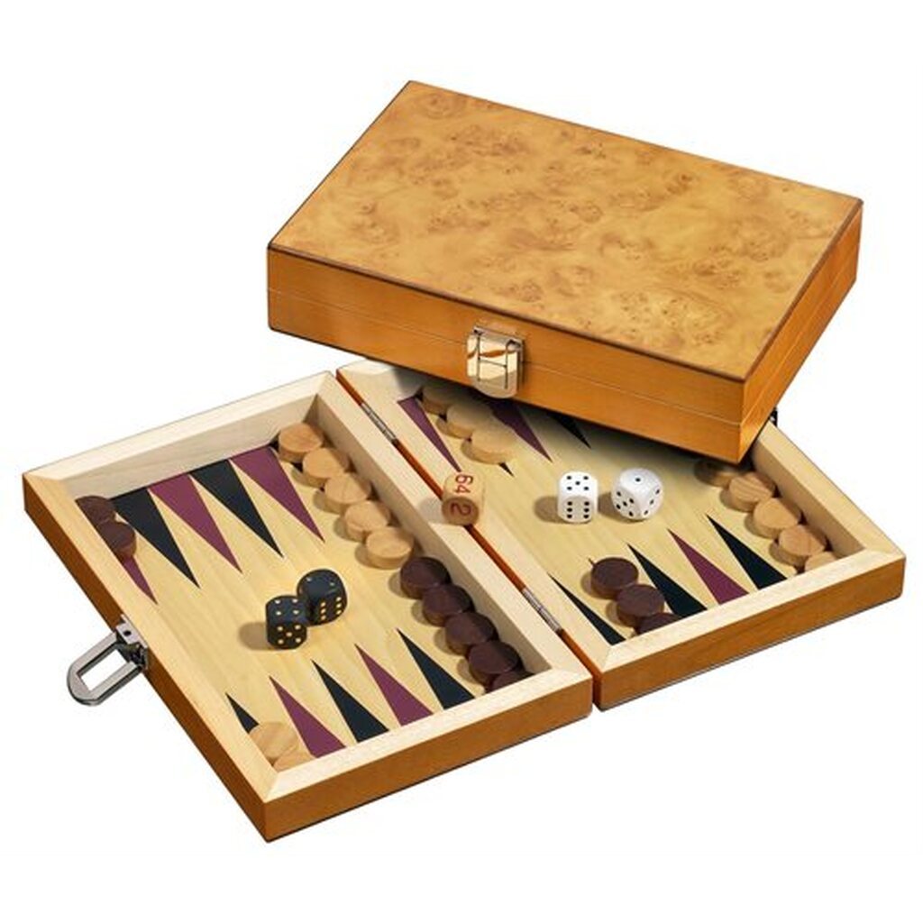 Backgammon Korinth rejseudgave med opbevaringspose.