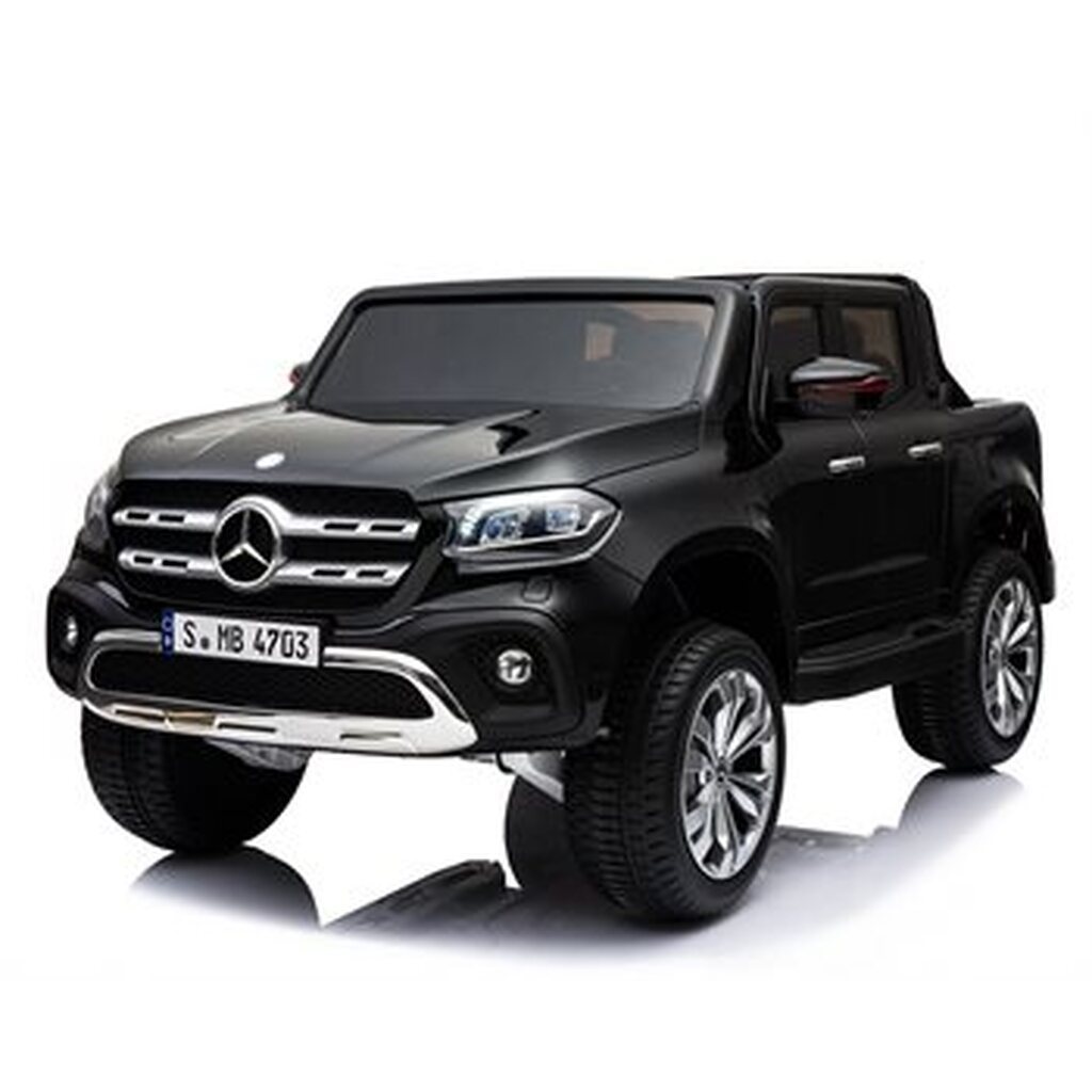 Mercedes X-Class sort 12V, 4x12V motorer, 12V/14Ah batteri, 2 personers.