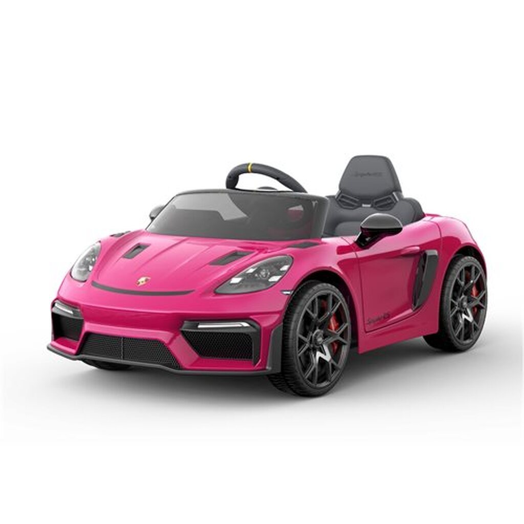 Porsche Spyder 718 RS Pink, 12V med gummihjul og lædersæde