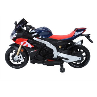 Aprilia RS V4 motorcykel blå 12V, gummihjul og lædersæde