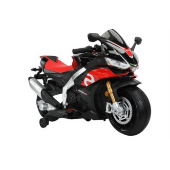 Aprilia RS V4 motorcykel sort 12V, gummihjul og lædersæde