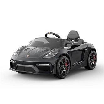Porsche Spyder 718 RS Sort, 12V med gummihjul og lædersæde