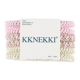 Kknekki Hårelastikker - Slim - 6-pak - Rosa/Hvid m. Guld