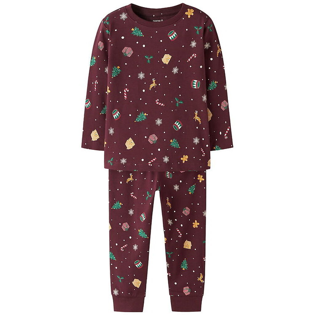 Name It Nattøj - 2-Delt - NmnVismas - Burgundy/Xmas - AOP