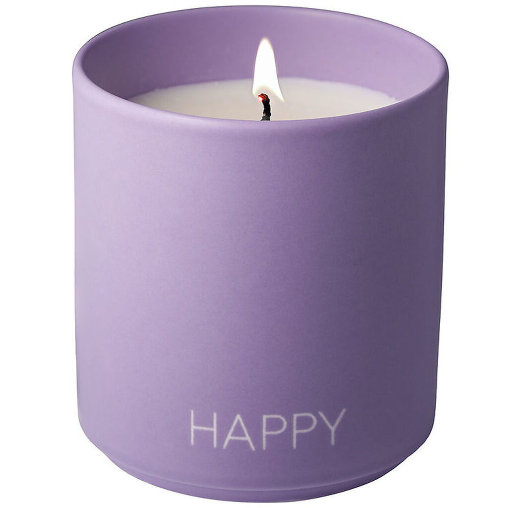 Design Letters Duftlys - Mango & Monoi Blossom - Lilla m. Happy