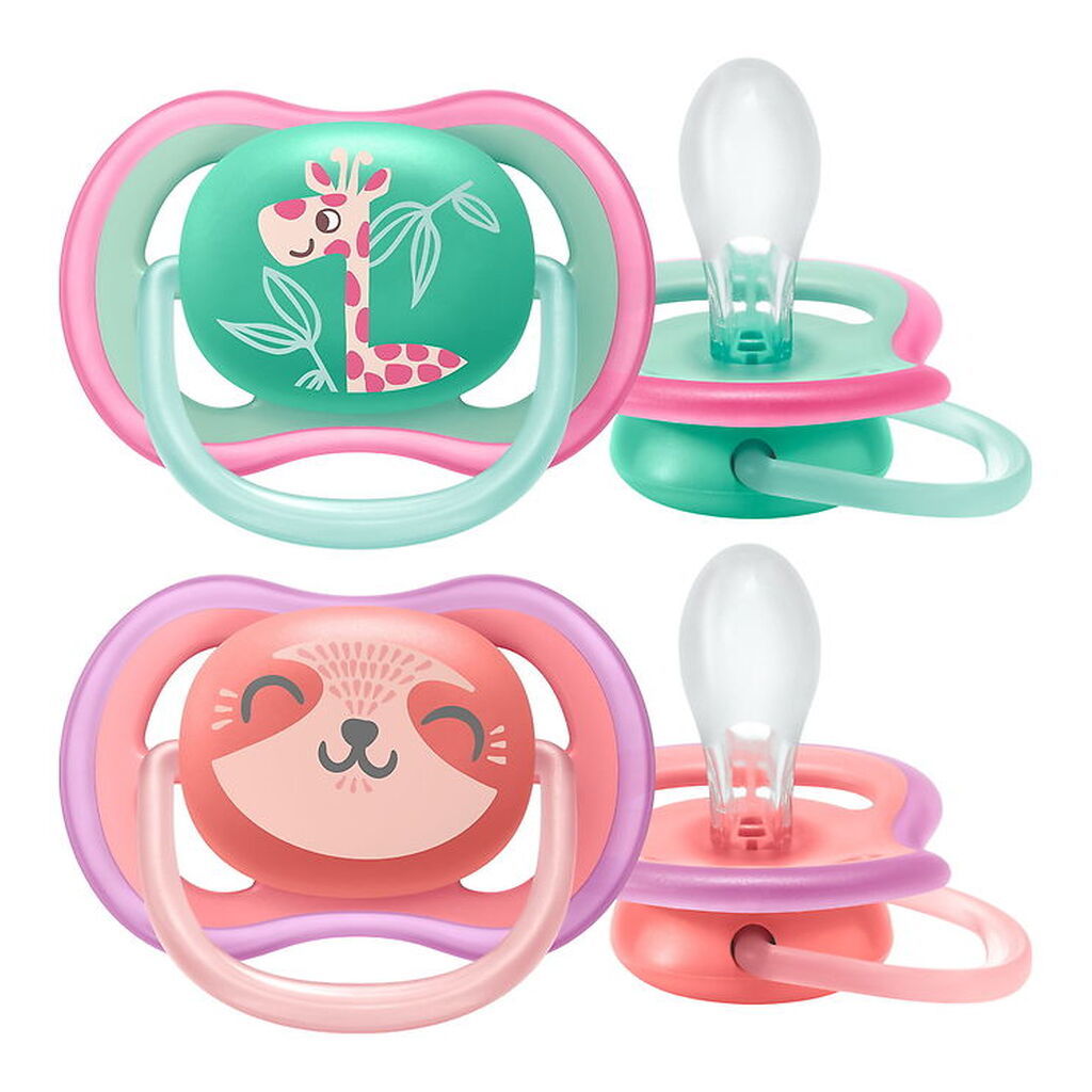 Philips Avent Sutter - 2-pak - Ultra Air - Rosa/Grøn m. Print
