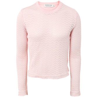 Hound Bluse - Cropped - Strik - Soft Peach m. Hulmønster