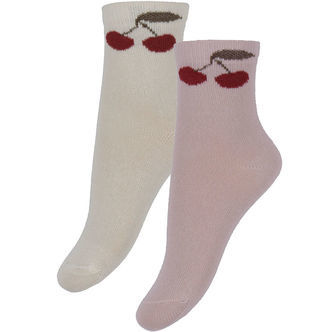 Minymo Strømper - 2-pak - Shell m. Kirsebær