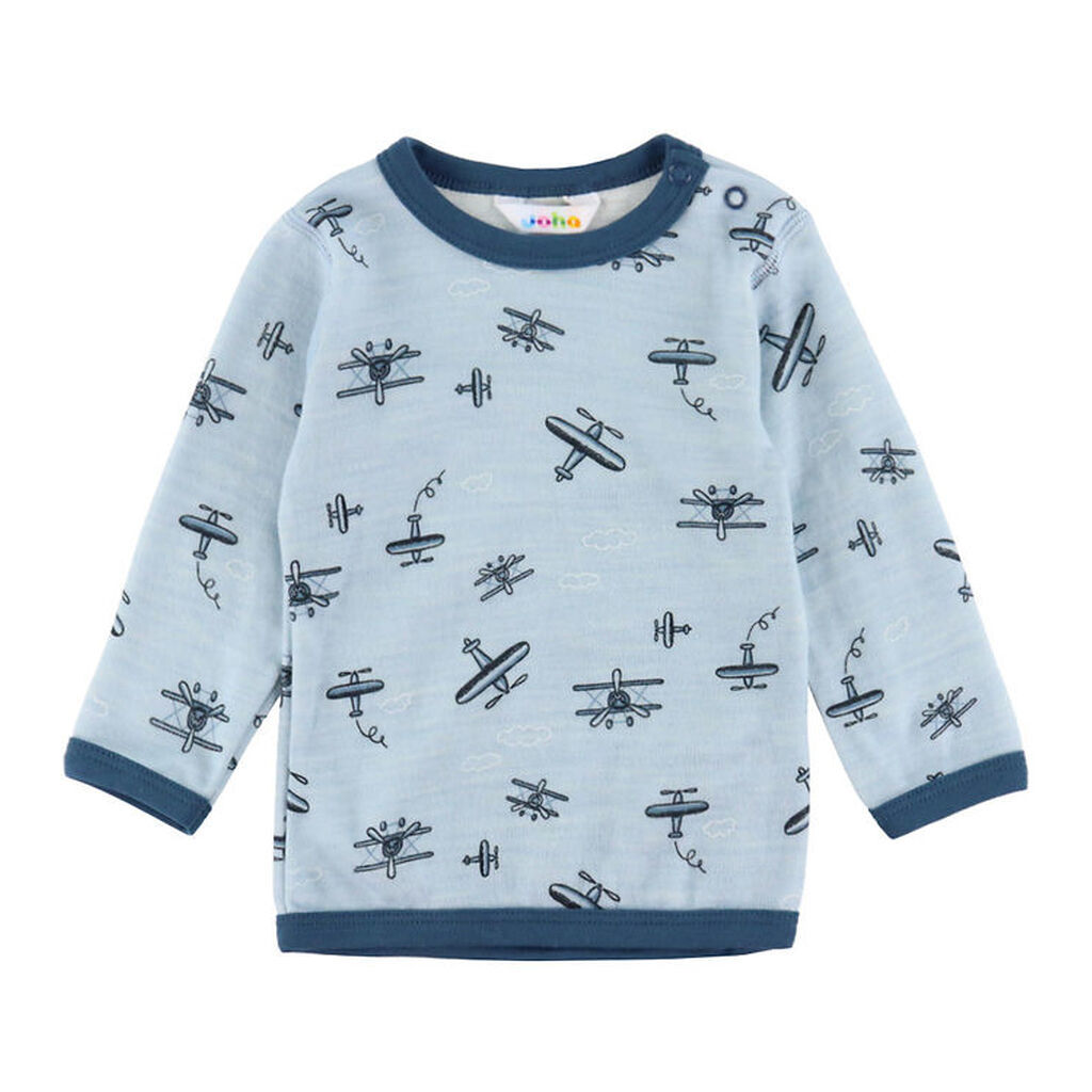 Joha Bluse - Uld/Bambus - Lyseblå m. Print