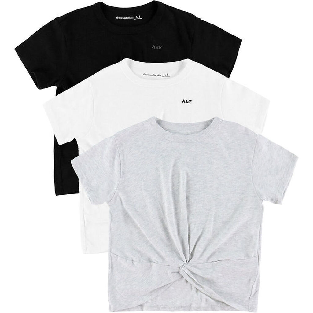 Abercrombie & Fitch T-shirt - 3-pak - Hviv/Sort/Gråmeleret m. Kn
