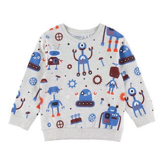Name It Sweatshirt - NmmTino - Lysegråmeleret m. Robotter