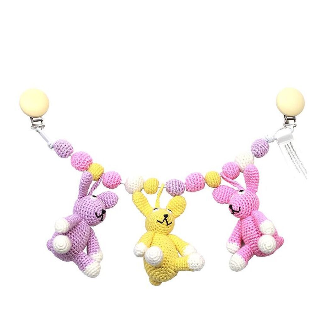 NatureZoo Barnevognskæde - 3 Kaniner - Lavendel/Gul/Lyserød