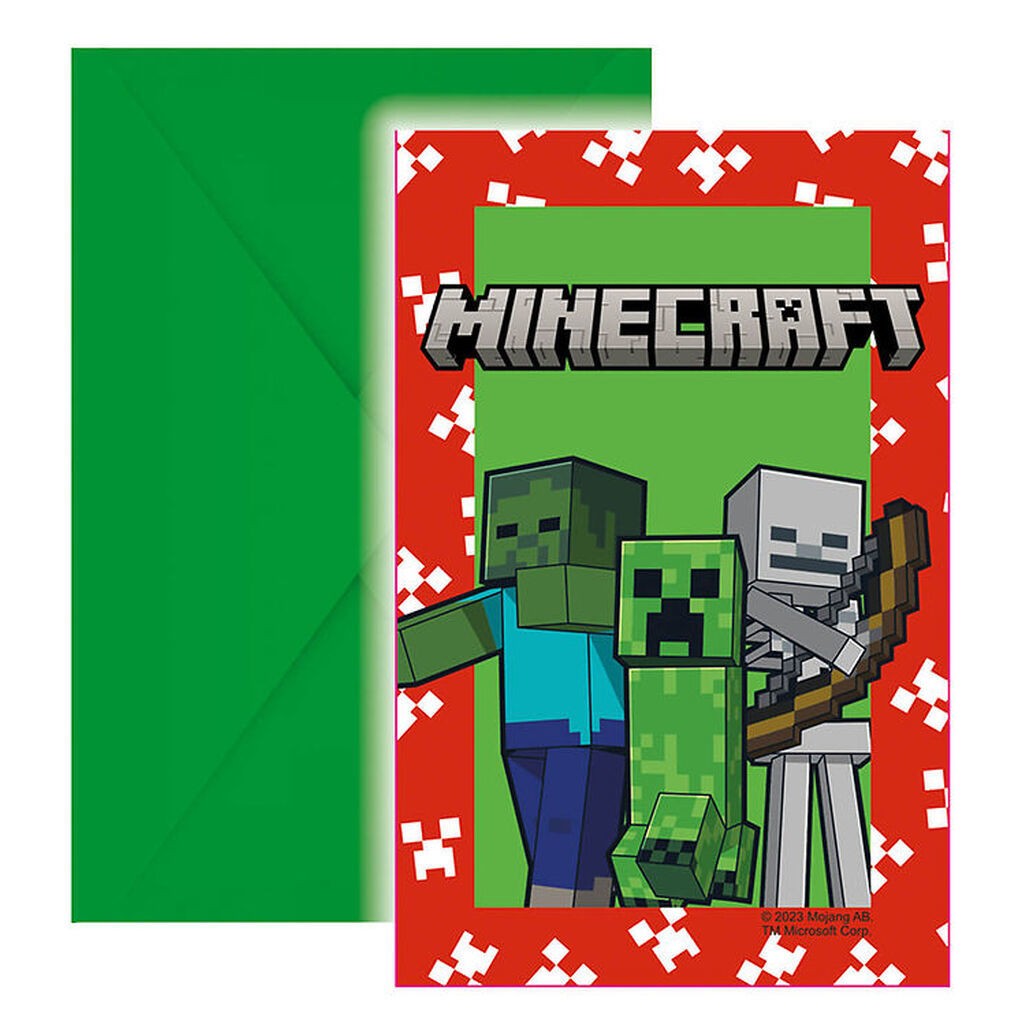 Decorata Party Invitationer - 6-pak - Minecraft