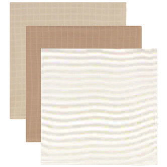 Cam Cam Stofbleer - 70x70 cm - 3-pak - Classic Stripes Camel/Lat