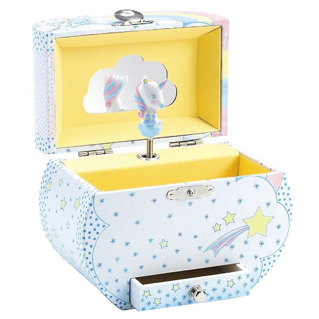 Djeco Smykkeskrin m. Musik - 14,5x14,5x9,5 cm - Enhjørningernes