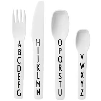 Design Letters Melamin Bestik - 4 stk - Hvid m. Alfabet
