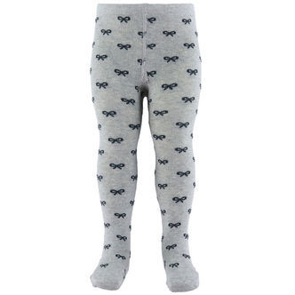 Fuzzies Strømpebukser - Gråmeleret/Sort m. Sløjfer