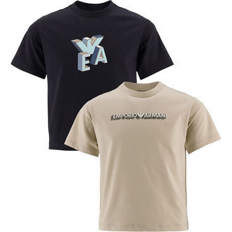 Emporio Armani T-shirt - 2-Pak - Sort/Beige m. Print