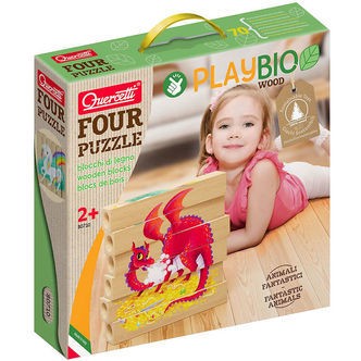 Quercetti Puslespil - Playbio Træ - Fabeldyr - 4x6 Brikker - 807
