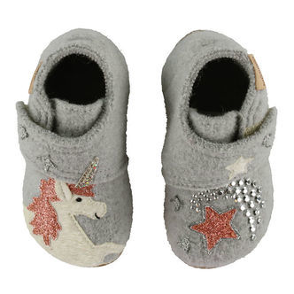 Living Kitzbühel Hjemmesko - Uld . Grå m. Enhjørning/Glimmer